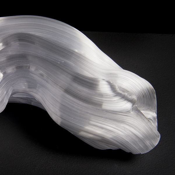 white abstract horizontal line glass art sculpture 
