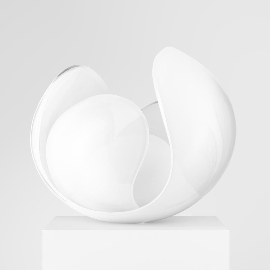 contemporary scandinavian minimalist blown glass artwork in white 
