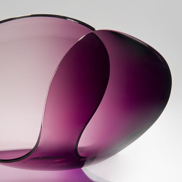 violet modern minimalist glass sculpture in concave shape