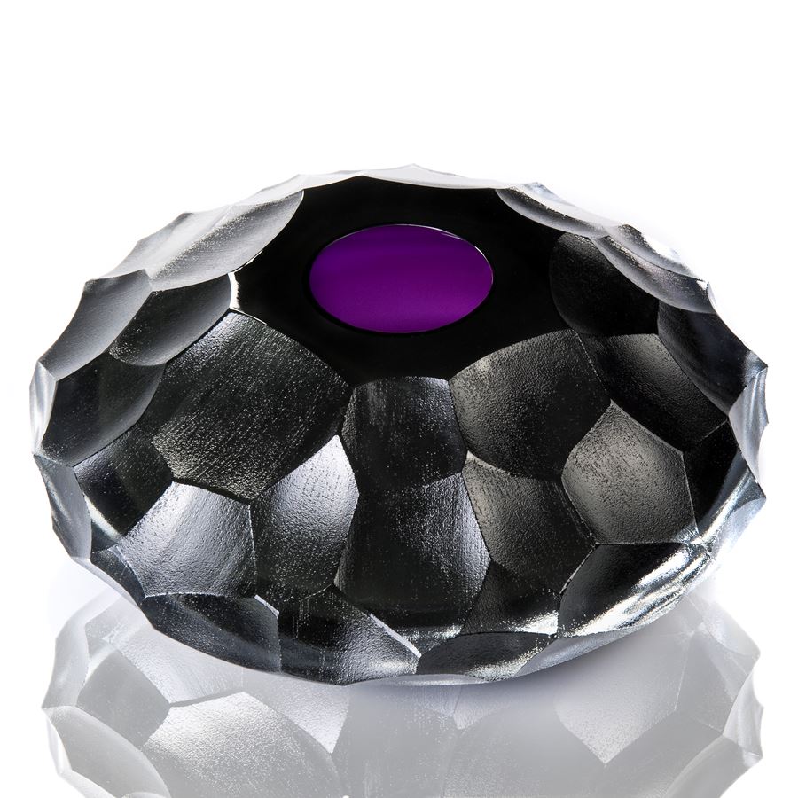 glass artwork in dark grey on turtle jewel with purple top