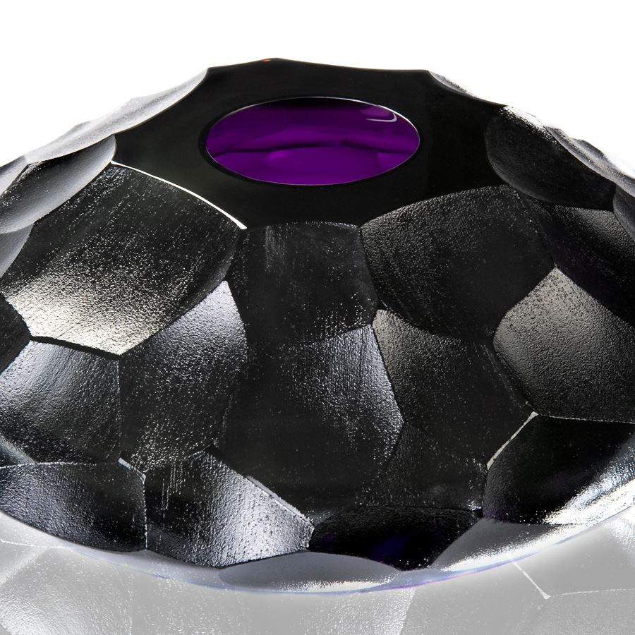 glass artwork in dark grey on turtle jewel with purple top
