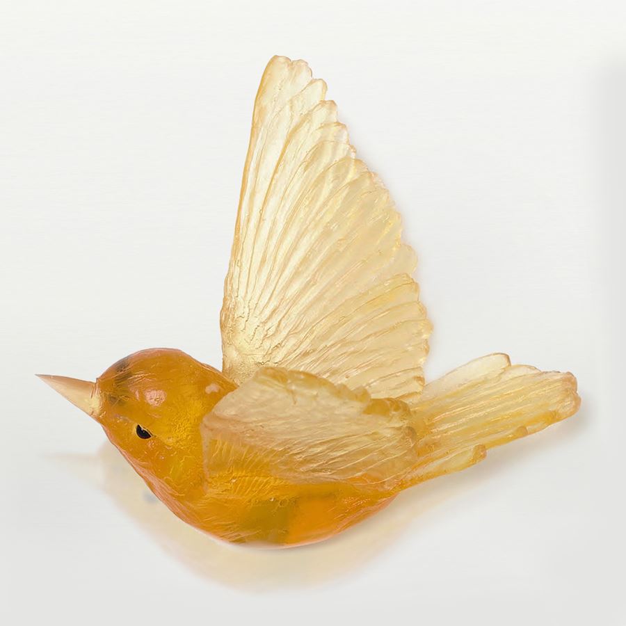sculpted glass models of birds in various pastel colours