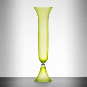 lime coloured tall blown art glass vase 