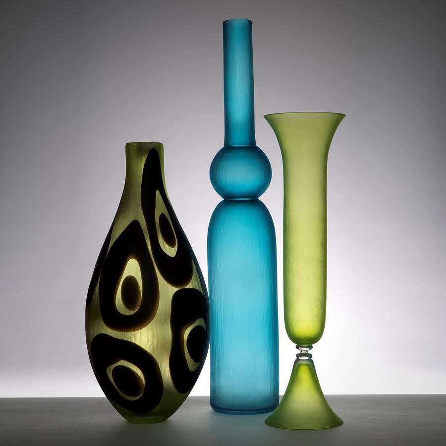 lime coloured tall blown art glass vase 