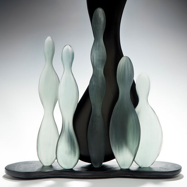 contemporary art-glass sculpture of tall this still life pieces
