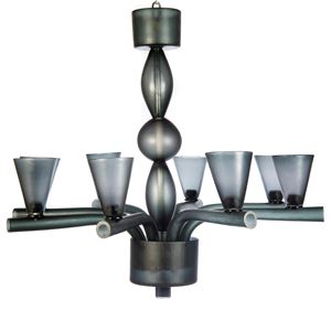 grey steel frame chandelier with blown glass cup holders