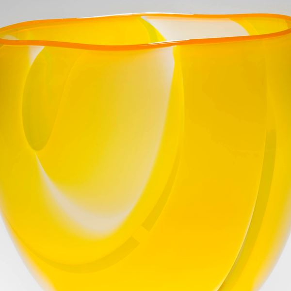 sculpted art glass short vase in bright yellow