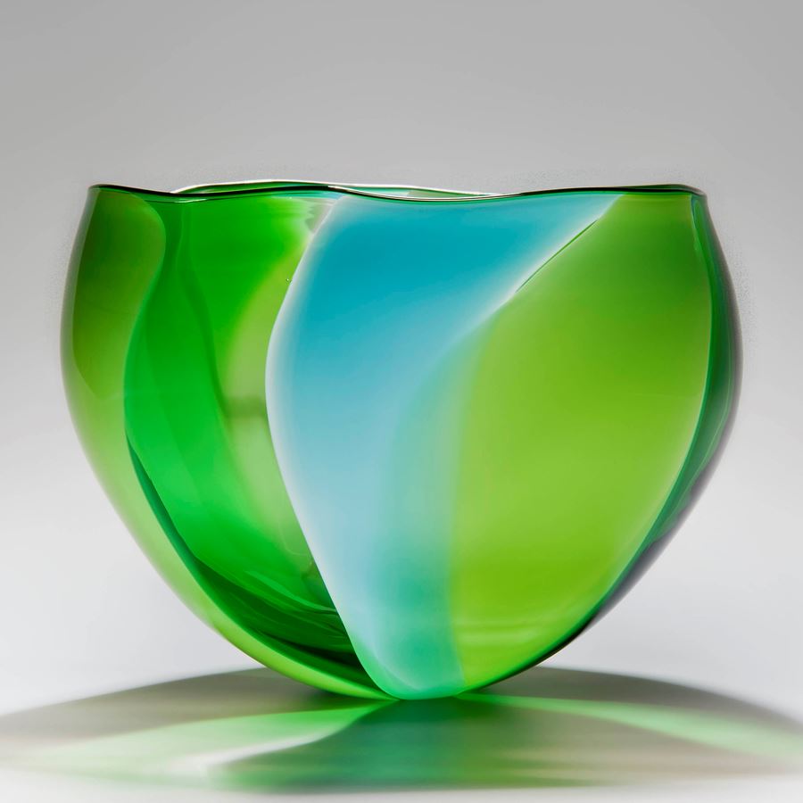 bright green art glass sculpture or bowl or vase