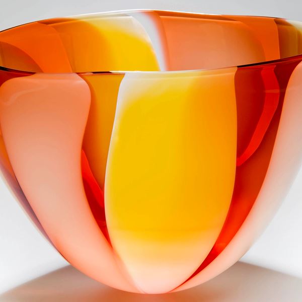 orange and red art glass bowl or vase sculpture