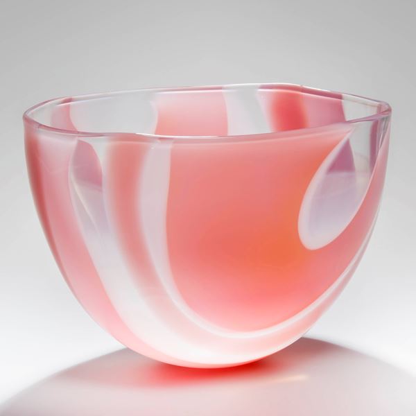 pink white and clear art glass bowl or short vase