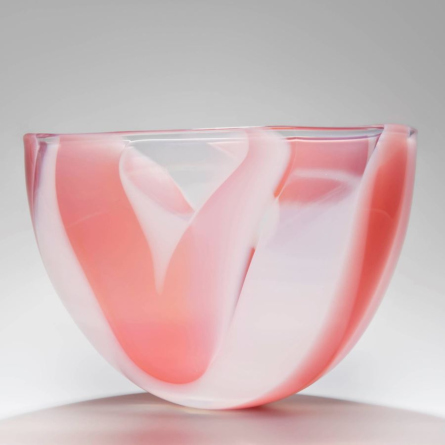 pink white and clear art glass bowl or short vase