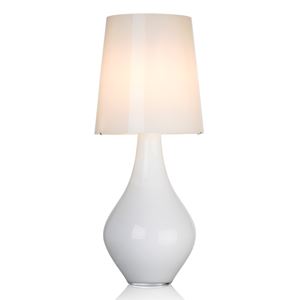 peardrop shaped white sculpted glass lamp with lampshade