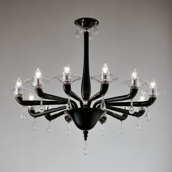 italian mouth blown glass chandeliers in black red and white