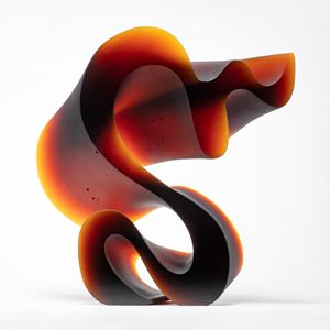 abstract contemporary glass art sculpture in red and black