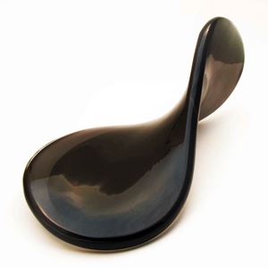 flat folded bean shaped glass sculpture in grey