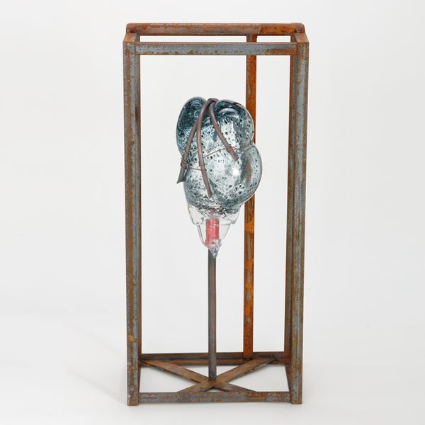 copper pipe wire and sculpted glass artwork 