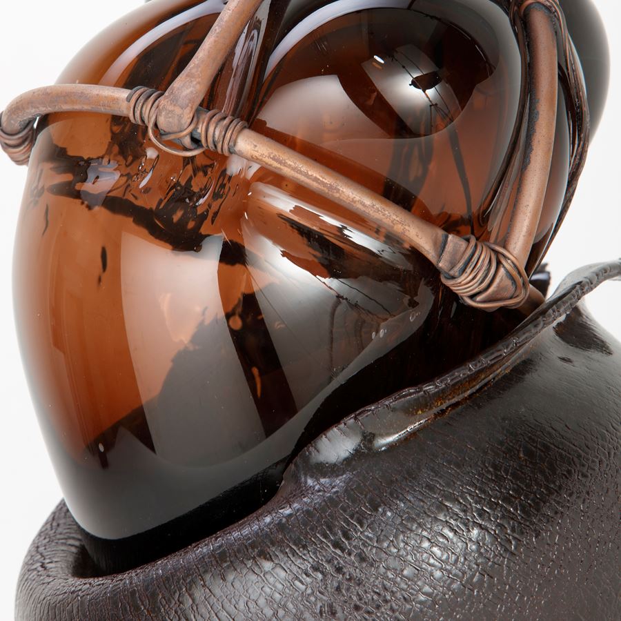 Handblown & sculpted glass with terracotta, micro bore copper pipe and copper wire