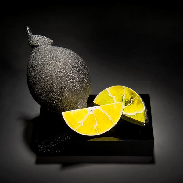 modern art glass still life sculpture of lemons 