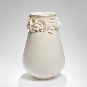porcelain ware inspired ceramic art vase in cream and gold lustre