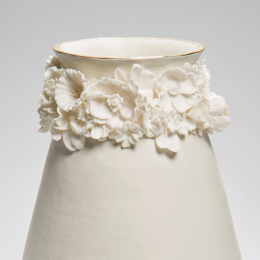 porcelain ware inspired ceramic art vase in cream and gold lustre