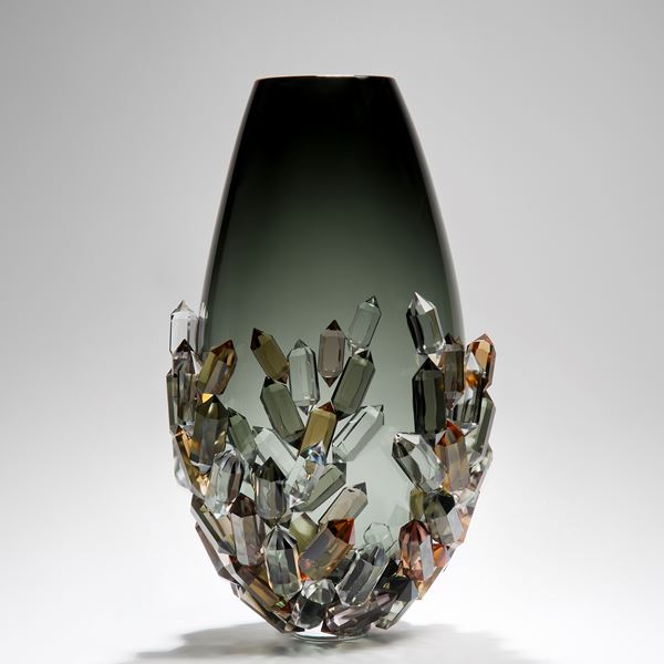 blown glass vase with crystal additions in modern scandinavian style