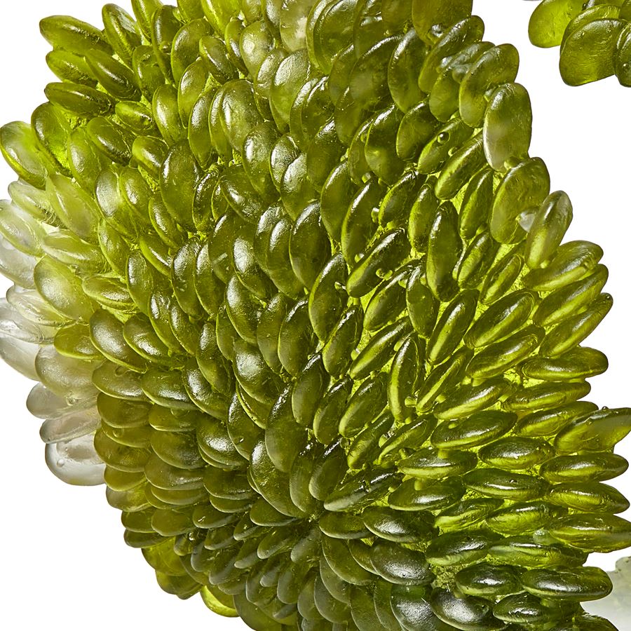 green contemporary textured organic art-glass sculpture made from cast and sculpted glass