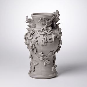 coloured stoneware ceramic vase with decorative classical italian trim