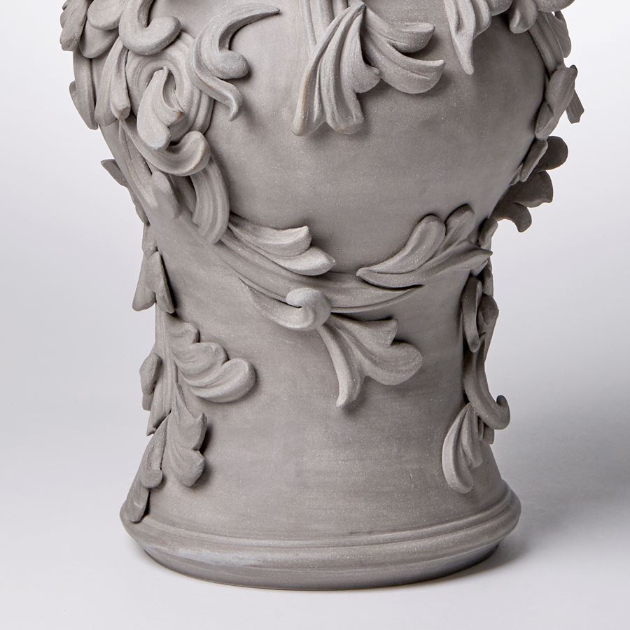 coloured stoneware ceramic vase with decorative classical italian trim