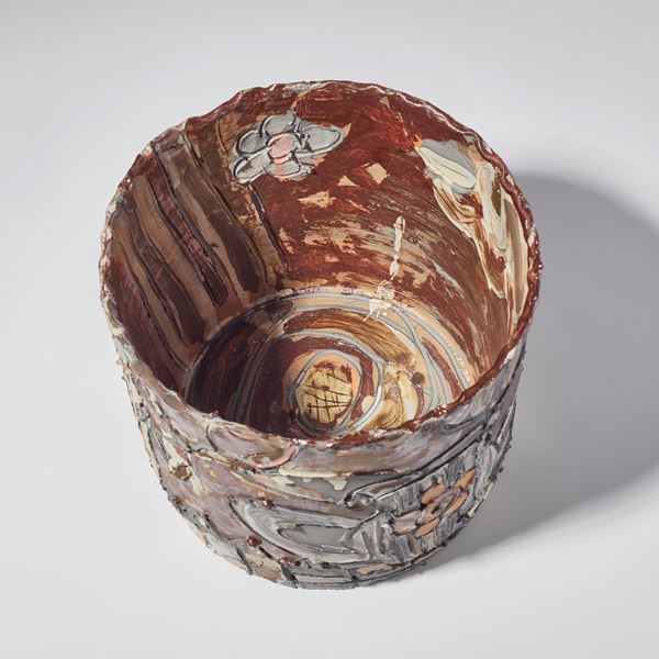 grey and brown earthenware contemporary ceramic sculptural centrepiece made from handcrafted clay