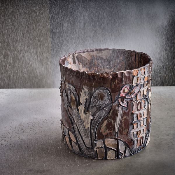 grey and brown earthenware contemporary ceramic sculptural centrepiece made from handcrafted clay