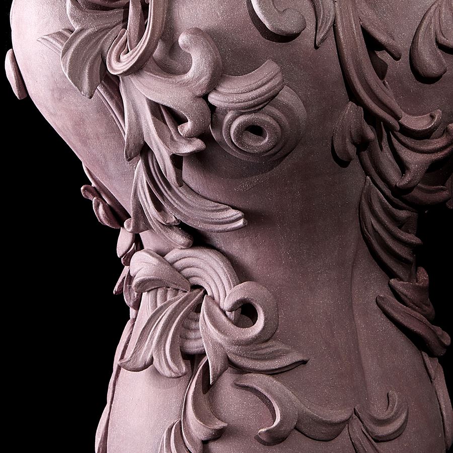 stoneware ceramic vase with detailed decorative trim