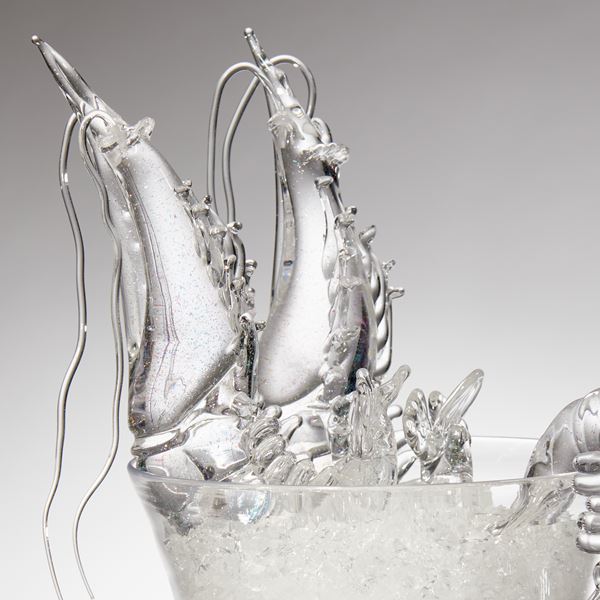 handblown and sculpted modern art glasswork of shrimp cocktail 