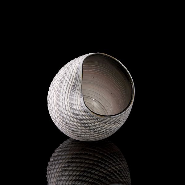 handblown and cut glass contemporary sculptural installation with swirling pattern 
