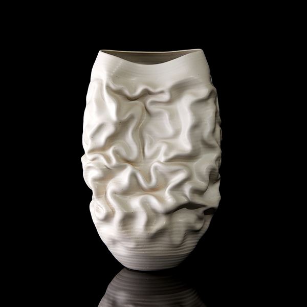 ivory stoneware contemporary wrinkled sculptural vessel handmade from clay