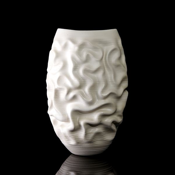 ivory stoneware contemporary wrinkled sculptural vessel handmade from clay