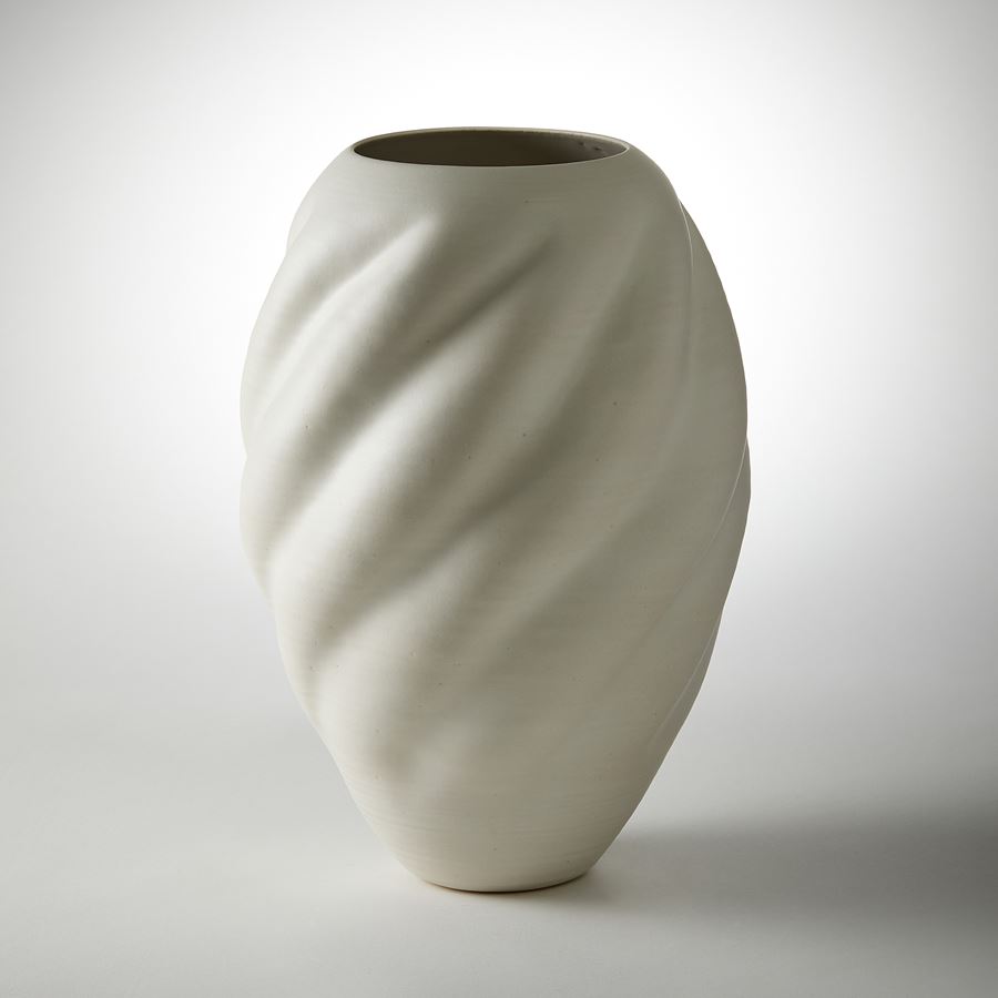 ivory stoneware contemporary shell like sculptural vessel handmade from clay