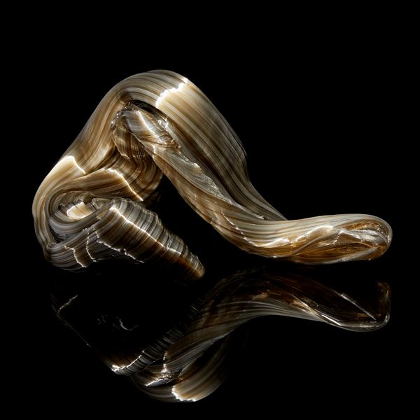 glossy bronze organic ridged twisting candy like sculpture handmade from glass