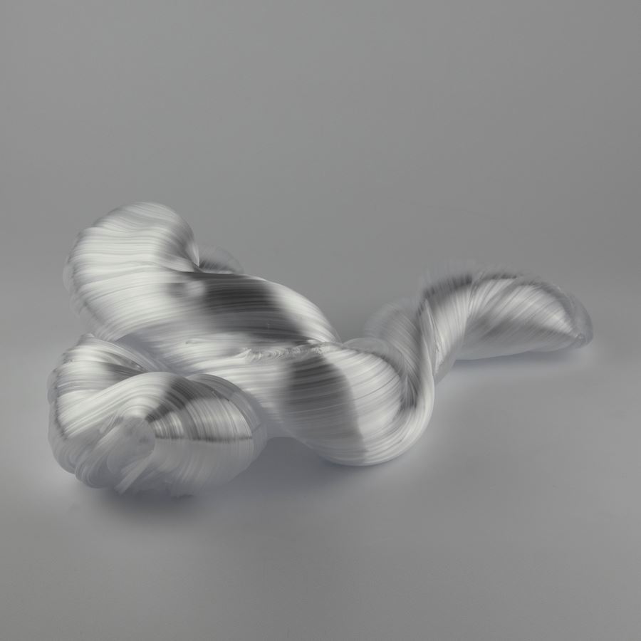 glossy white organic ridged twisting candy like sculpture handmade from glass