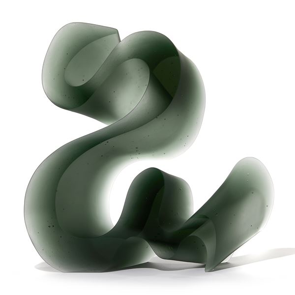 green abstract line sculpture made from cast glass
