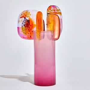 bright pink and orange abstract lollipop style sculpture handmade from glass