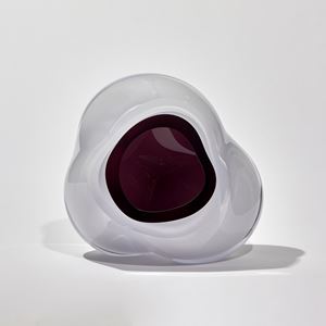 white and dark purple soft cloud shape handmade glass sculpture with inner cavity
