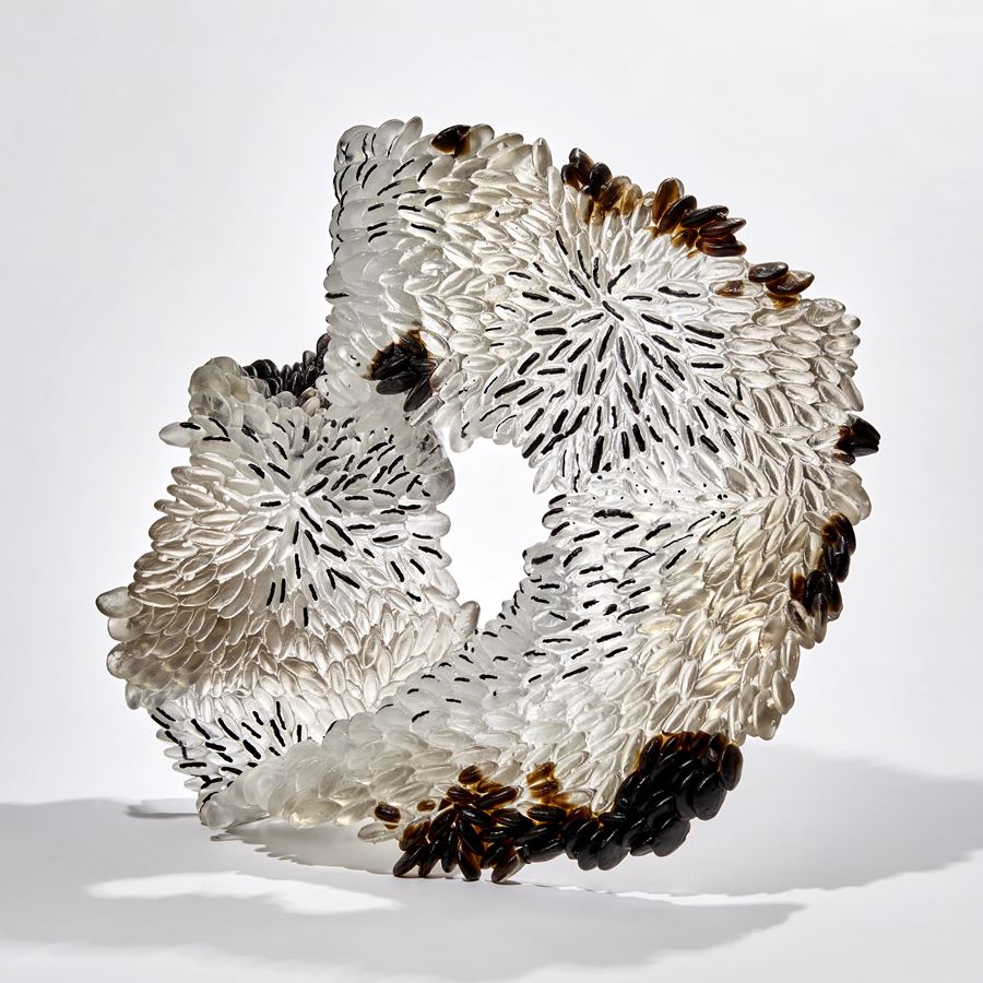 black grey and smoke organic textured coral reef like glass sculpture