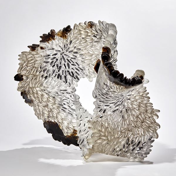 black grey and smoke organic textured coral reef like glass sculpture