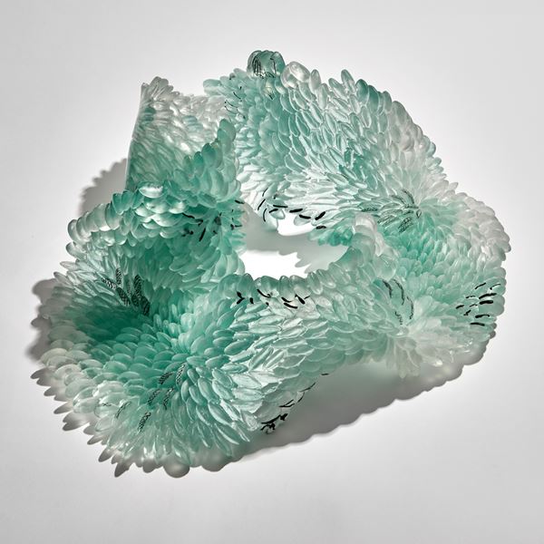 jade grey and black coral reef textured handmade glass sculpture