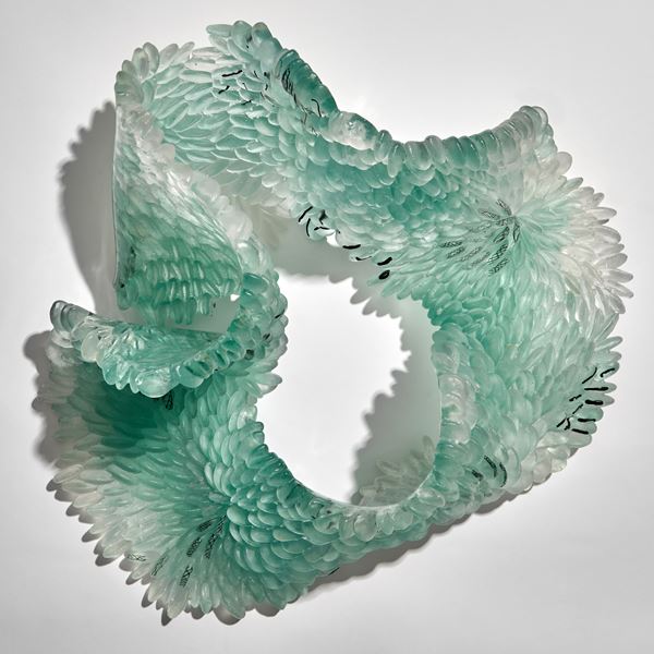 jade grey and black coral reef textured handmade glass sculpture