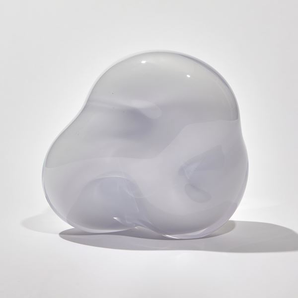 white and dark purple soft cloud shape handmade glass sculpture with inner cavity