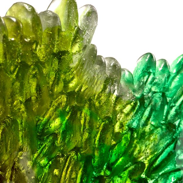 green contemporary textured organic art-glass sculpture made from cast and sculpted glass