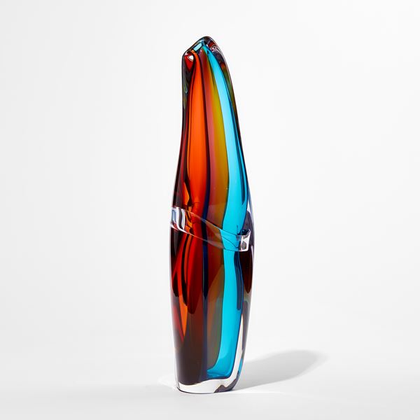multicoloured soft organic lozenge shaped tall vase handmade from glass