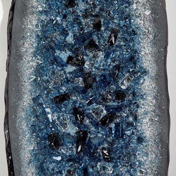 aqua blue and turquoise long pointed oval glass wall sculpture fill with crystals