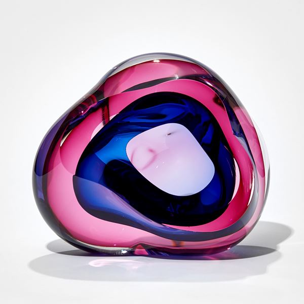 pink and blue abstract jellyfish soft amorphic shaped hand blown glass sculpture